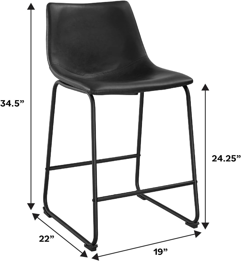 Walker Edison Douglas Urban Industrial Faux Leather Armless Counter Chairs, S...