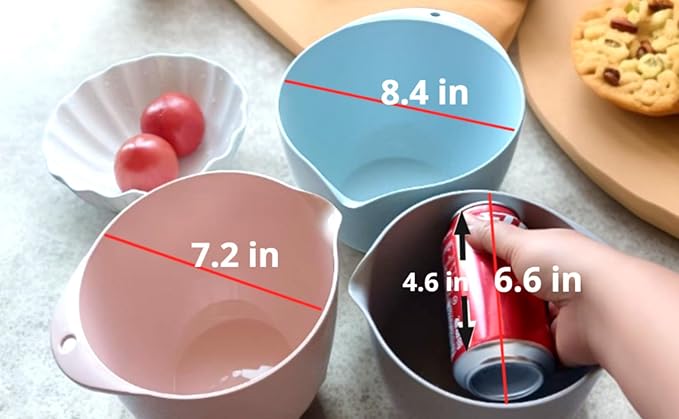 3 Plastic Mixing Bowls with Pour Spout, Lids and TPR Non-Slip Bottom, Small - Image 6
