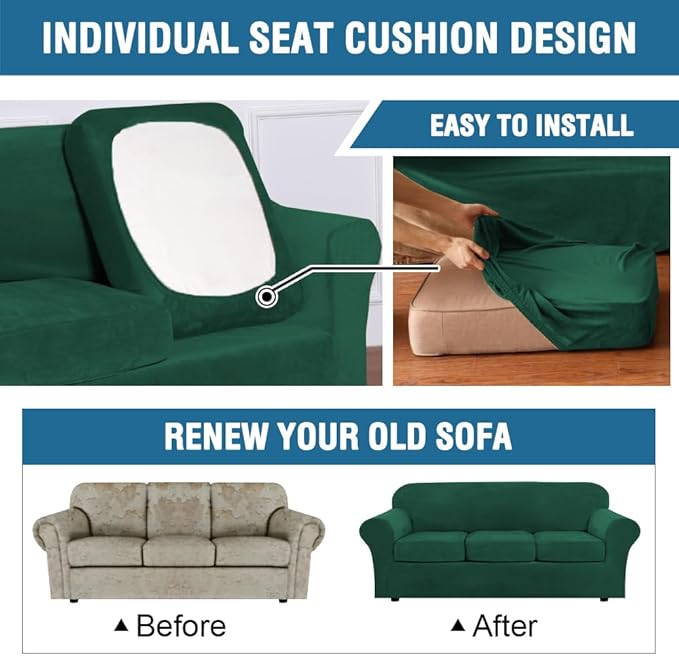 H.VERSAILTEX Modern Velvet Plush 4 Piece High Stretch Sofa Slipcover Sofa Cover - Image 6