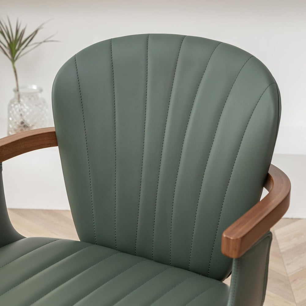 LUNLING Swivel Dining Room Chairs Set of 2, Mid Century Modern Green Faux Lea...
