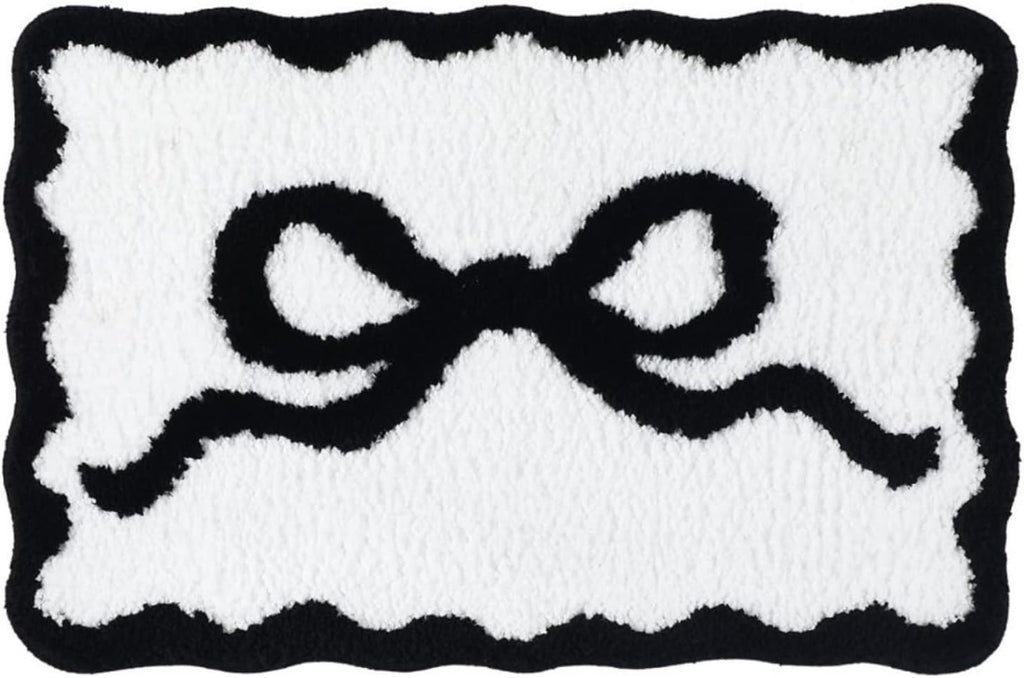Bow Rug - Bow Shaped Bathroom mat - Handmade & Premium- 30in (75cm) - Pink bathmat - Designer Rugs - Aesthetic Room Decor - Cute Room Decor Coquette bathmat Rug (Black)