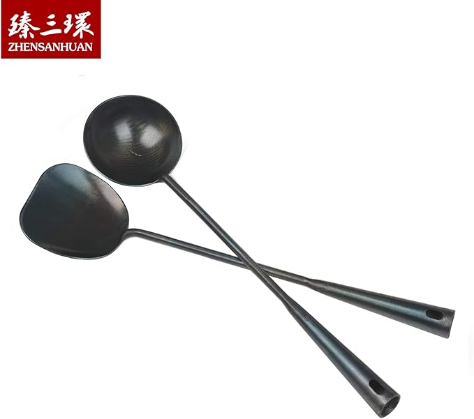 ZhenSanHuan Hand Hammered Carbon Steel Spatula Long Handle Chuan Wok Tool - Image 3