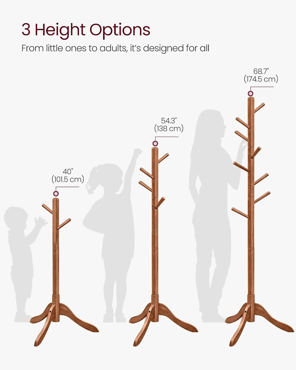 VASAGLE Solid Wood Coat Rack, Free Standing Tree-Shaped Coat Rack with 8 Hook...