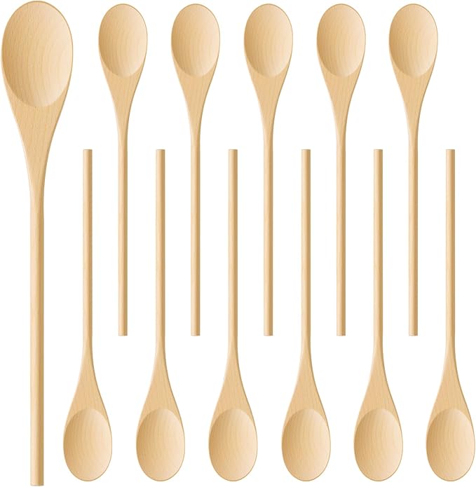 MORGLES 12 Pcs Wooden Spoons for Cooking, 12 Inches Soup Spoons for Eating by Morgles