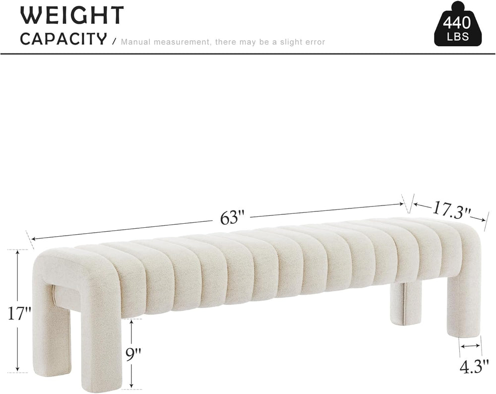 63" Bedroom Bench, Upholstered Entryway Bench, Modern End of Bed Ottoman...