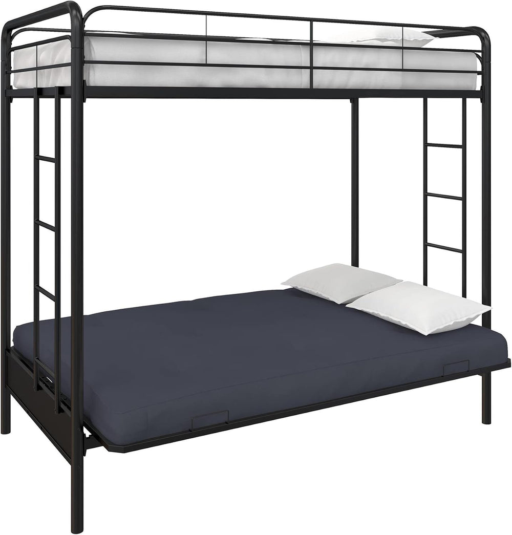 DHP Twin-Over-Futon Convertible Couch and Bed with Metal Frame, Ladder and Gu...