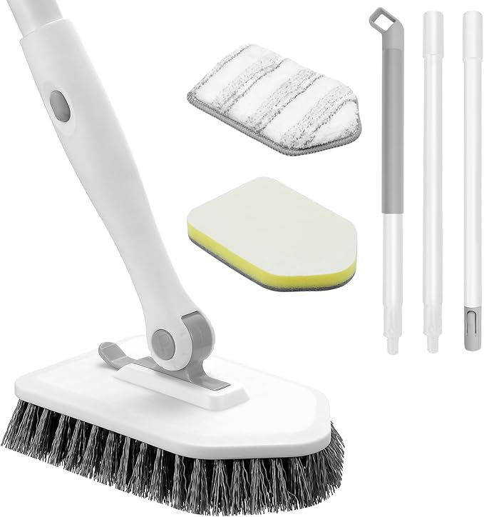 nacena Shower Scrubber with Long Handle, 3 in 1 Tile Tub Scrubber Brush with 3 by nacena