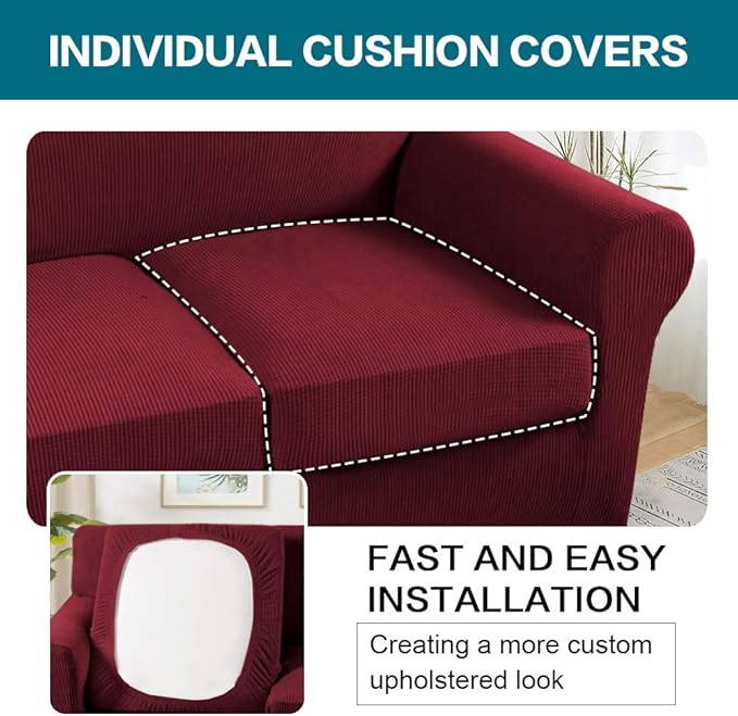 Turquoize 4 Piece Sofa Covers For 3 Cushion Couch Sofa Slipcover Soft Couch - Image 5