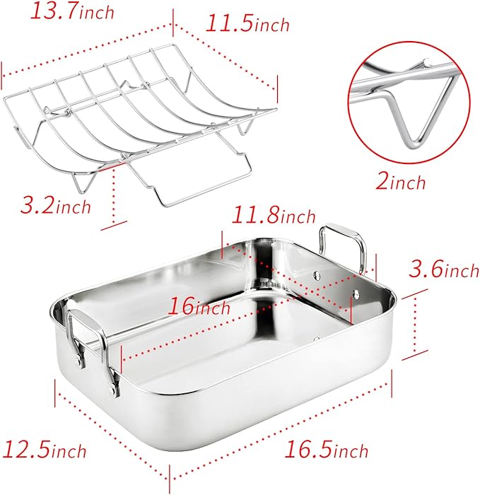 JY COOKMENT Roasting Pan with Baking Rack, 16.5 Inch Stainless Steel Turkey - Image 3