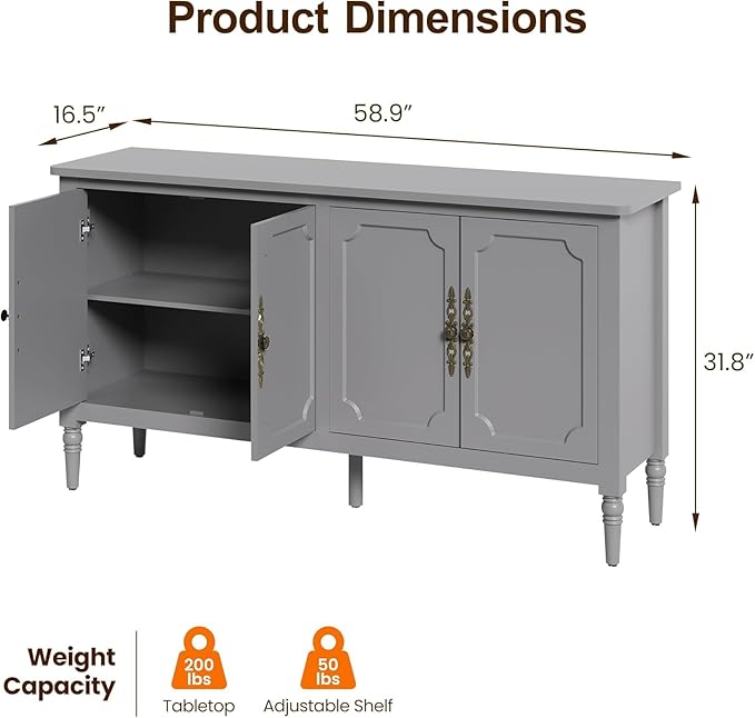 RoyalCraft 59'' Sideboard Buffet Cabinet with Storage, Modern Buffet ...