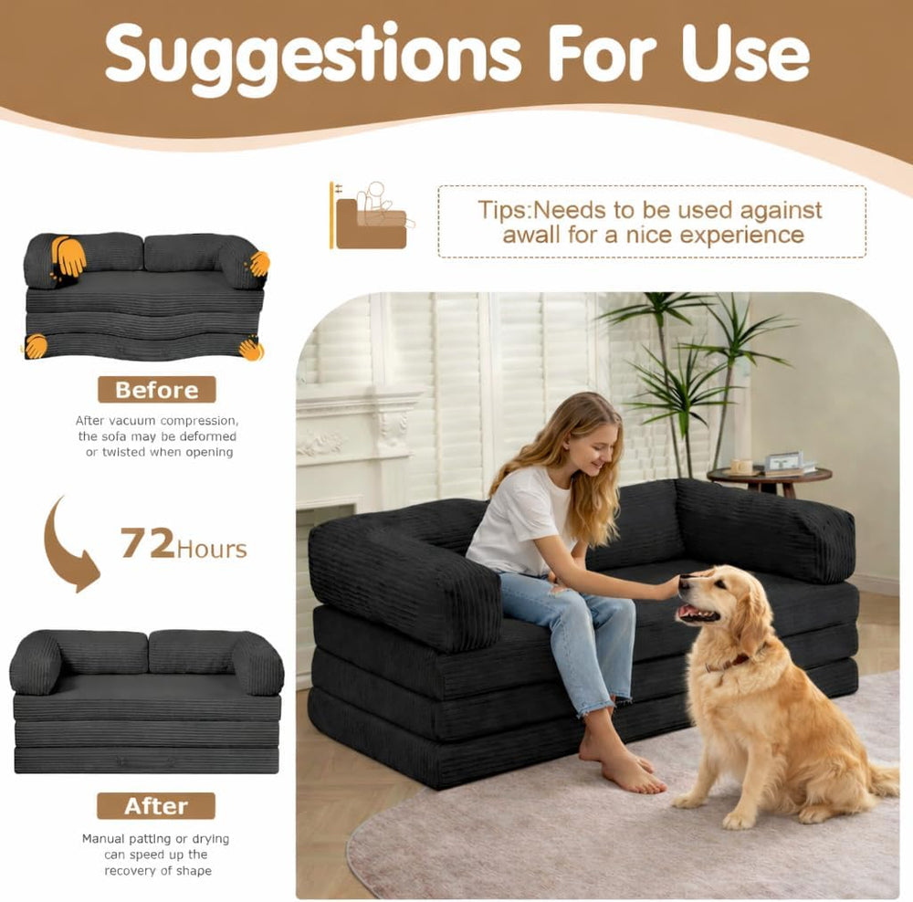 Convertible Sofa Bed Full,5-in-1 Tri-Fold Boneless Couch with Removable Armre...
