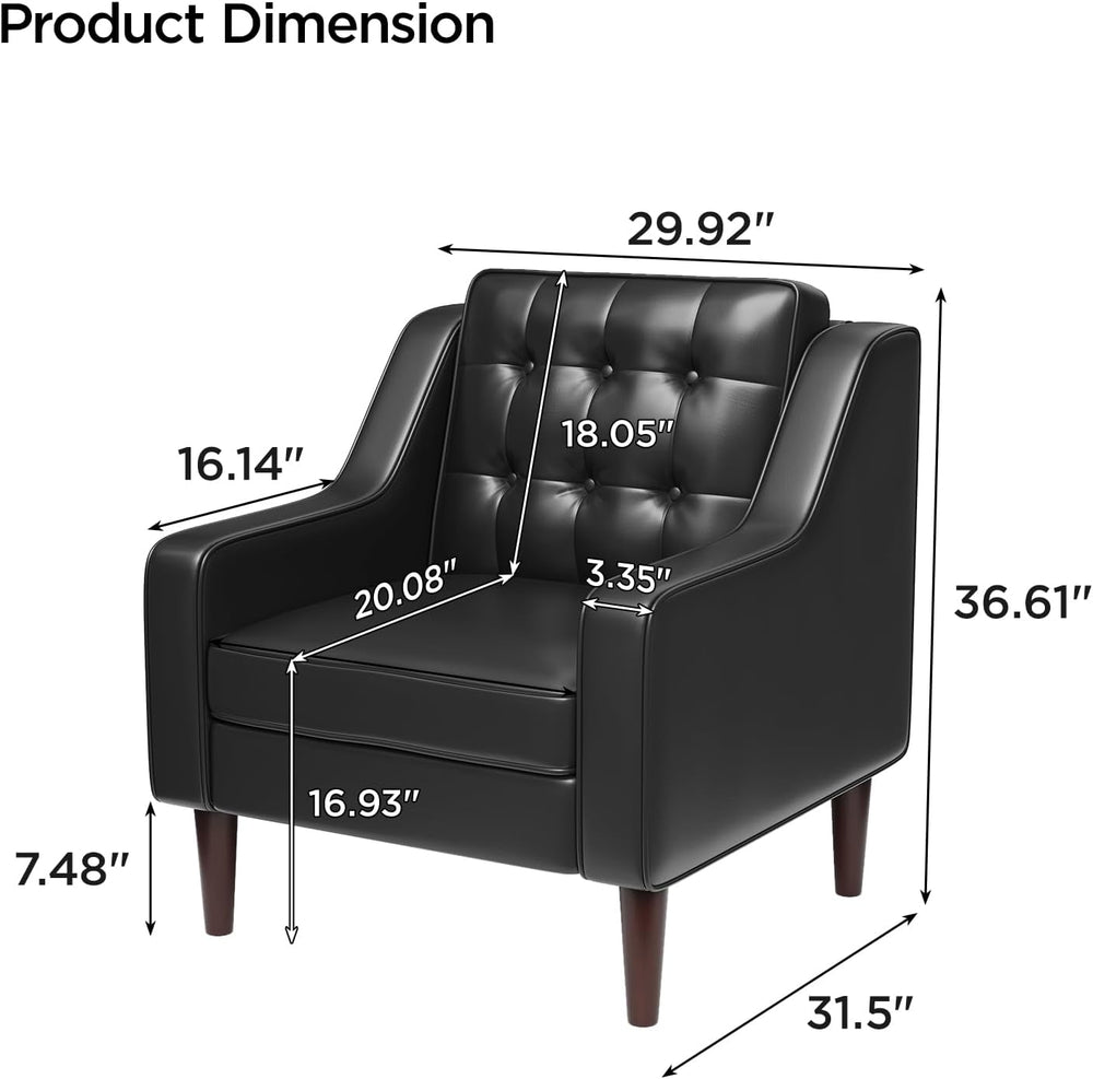 FiveWillowise PU Leather Accent Chair, Mid Century Modern Arm Chair for Livin...