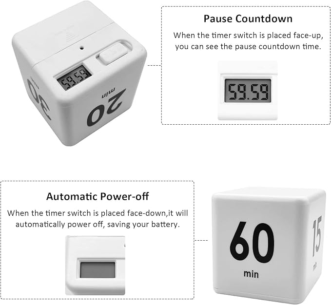 Feilifan Cube Timer, Productivity Cube Flip Timer - Image 4