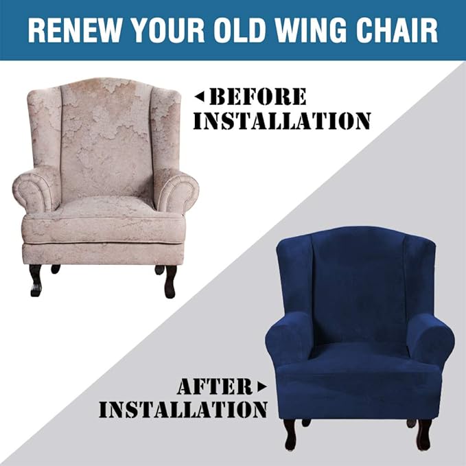 H.VERSAILTEX Wingback Chair Covers Velvet Plush Wing Chair Slipcover 1 Piece - Image 8