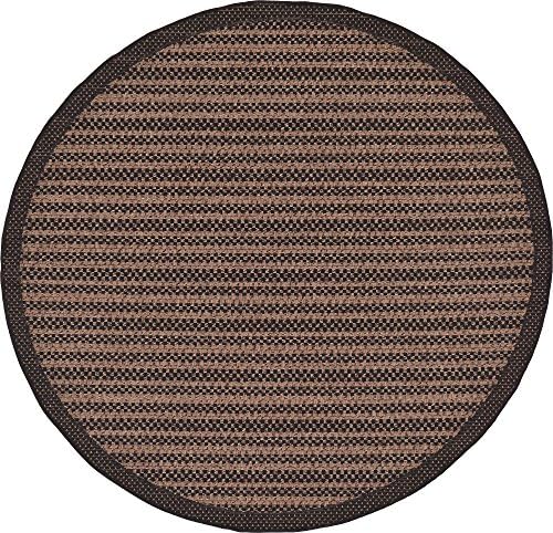 Unique Loom Outdoor Border Collection Area Rug - Checkered (6' Round, Bro...