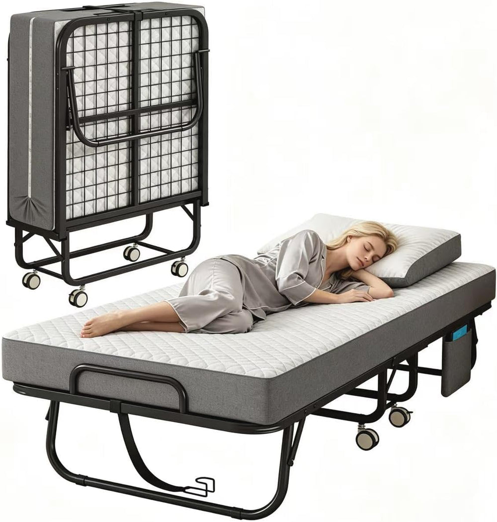 Folding Bed with Mattress for Adults, 75" x 31"Portable Cot-Size Ro...