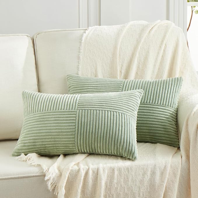 Fancy Homi 2 Packs Sage Green Lumbar Decorative Throw Pillow Covers 14x24 Inch by Fancy+Homi