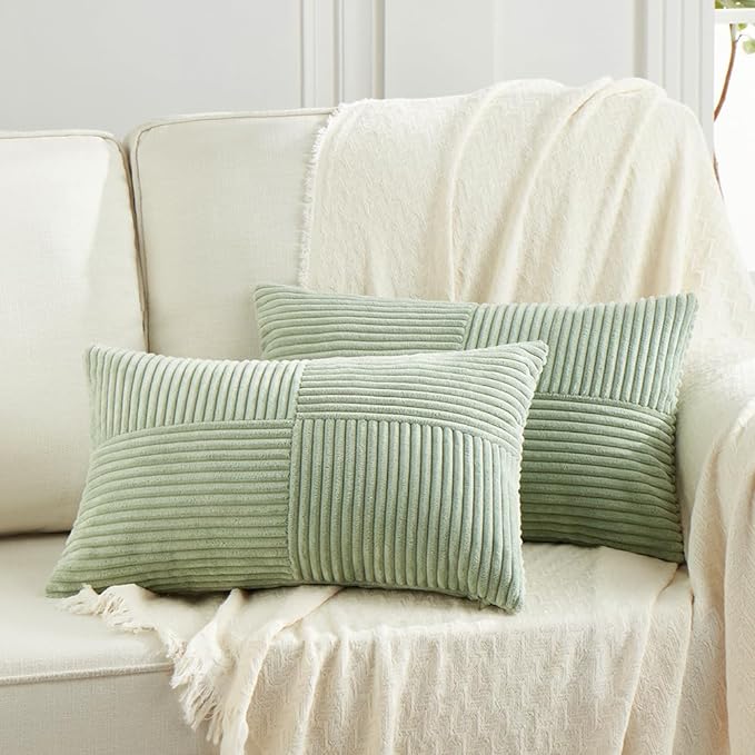 Fancy Homi 2 Packs Sage Green Long Lumbar Decorative Throw Pillow Covers 16x24 by Fancy+Homi