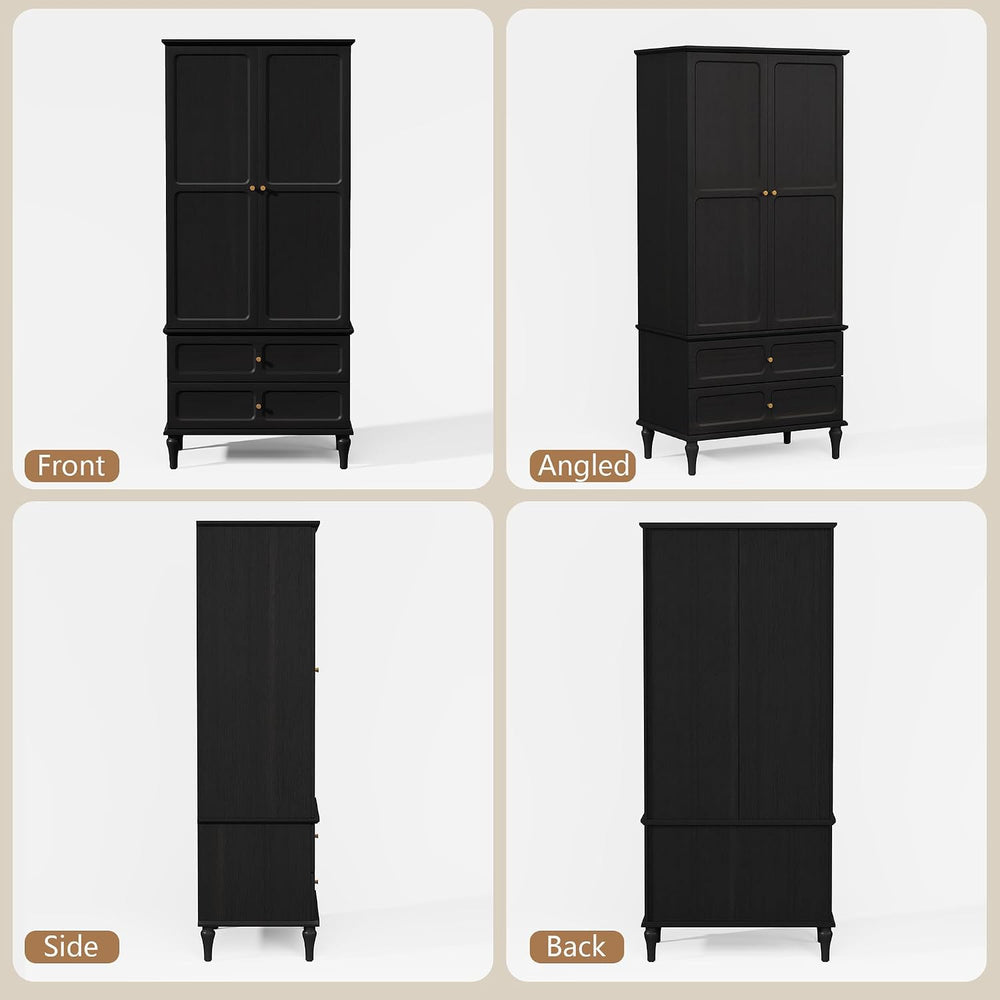 71" Wardrobe Closet Mid-Century Modern Style,Black