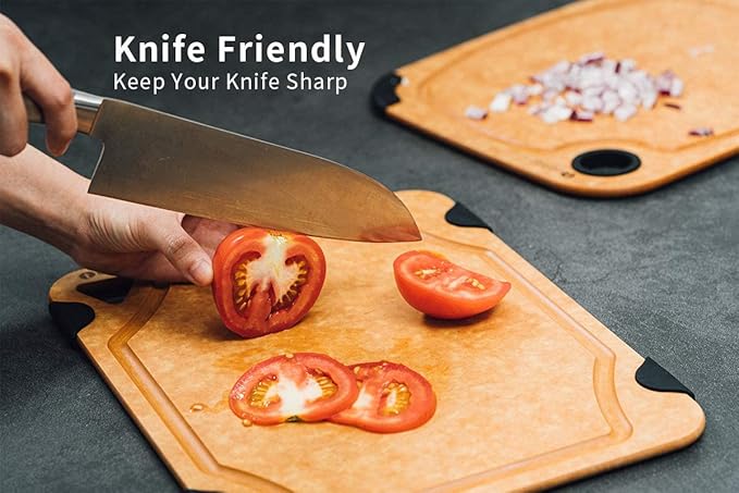 Cutting Board for Kitchen Dishwasher Safe, Eco-Friendly, Juice Grooves - Image 4