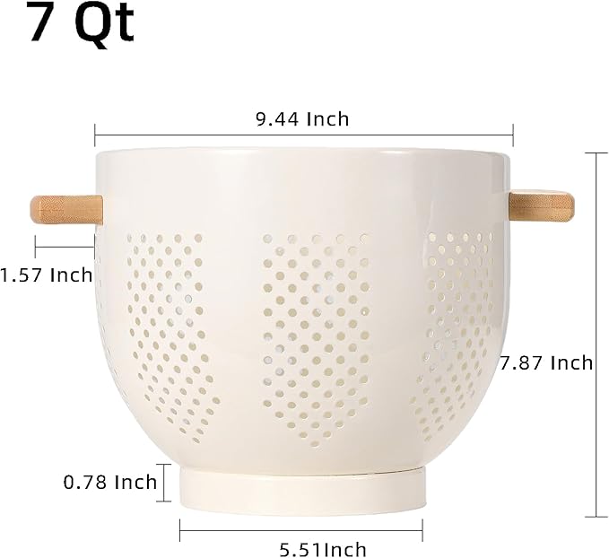 Metal Colander with Wood Handle and Stable Base, Powder Coated Steel Kitchen - Image 2