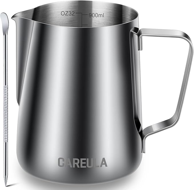 Milk Frothing Pitcher, 32oz Stainless Steel Milk Frother Cup Steaming Pitcher by Careula
