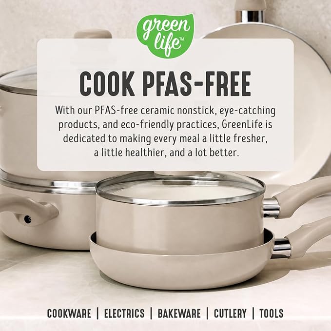 GreenLife 16-Piece Nonstick Cookware Set, Non-Toxic Ceramic Pots and Pans Set - Image 8