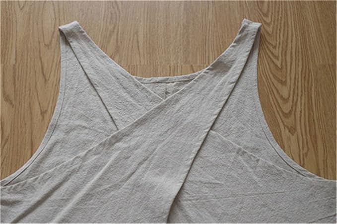 Cotton Linen Japanese Apron Halter Cross Back Bandage X Shape Aprons Two Pockets - Image 4