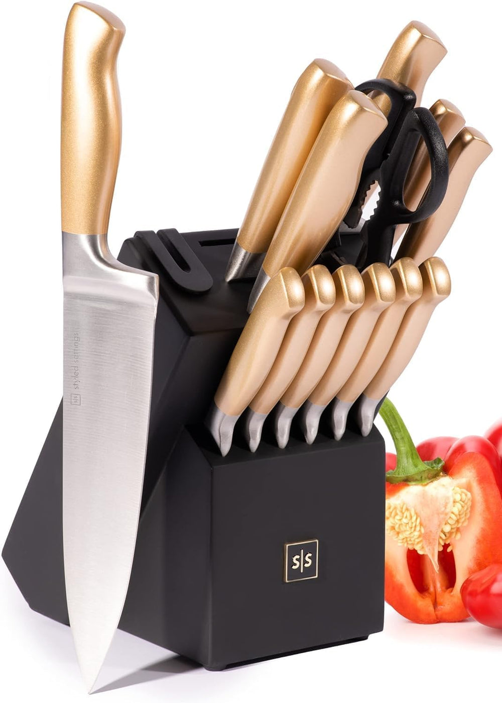 Black and Gold Knife Set for Kitchen