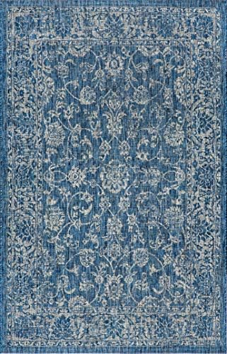 JONATHAN Y Weave Floral Indoor Outdoor Area Rug 3X5 Navy/Gray, Tela Bohemian ...