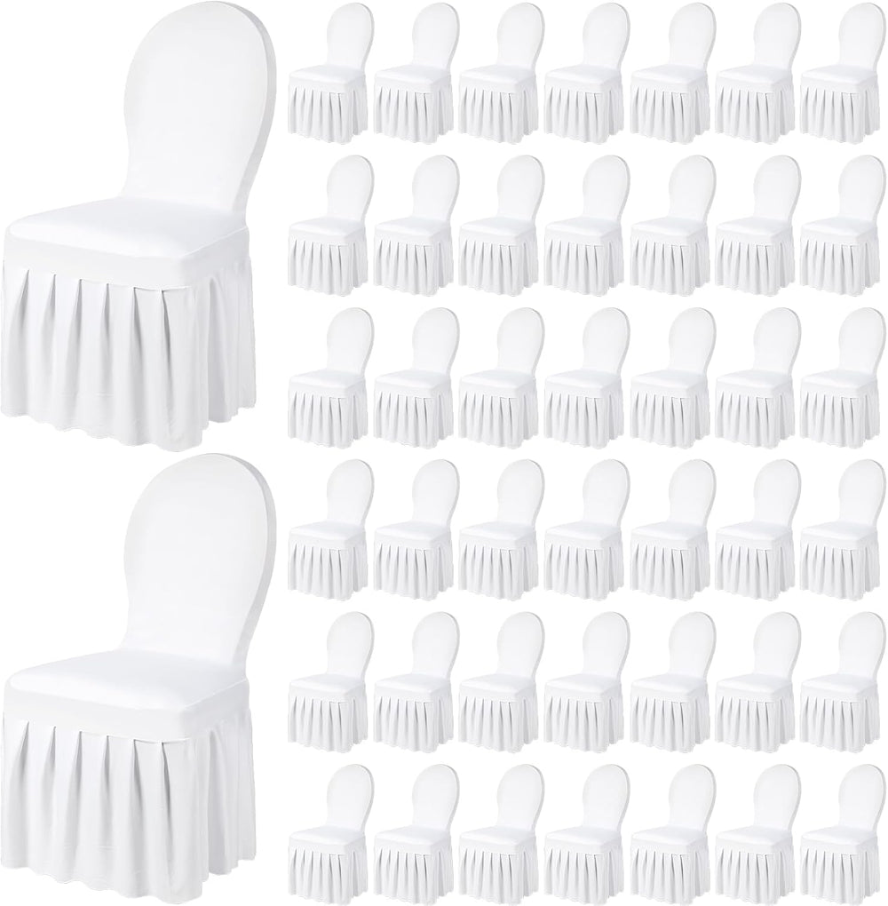 Oudain 30 Pcs White Spandex Chair Covers with Skirt for Dining Wedding
