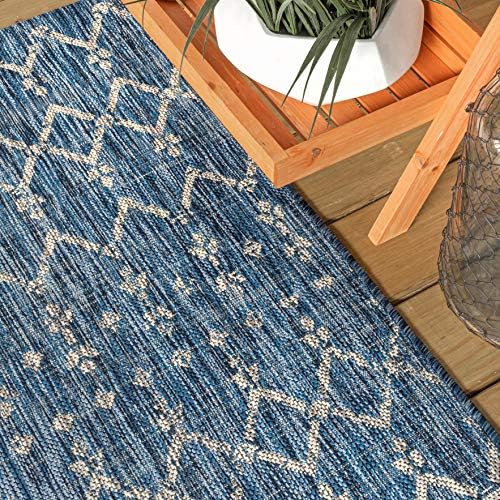 JONATHAN Y Moroccan Geometric Indoor Outdoor Area Rug 6X9 Navy/Light Gray, Ou...