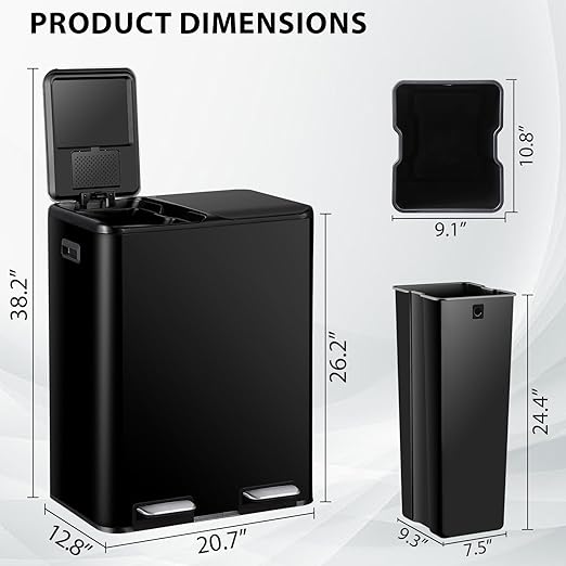 SUPER DEAL Kitchen Trash Can, 16 Gallon 60L Dual Garbage and Recycling Can - Image 3