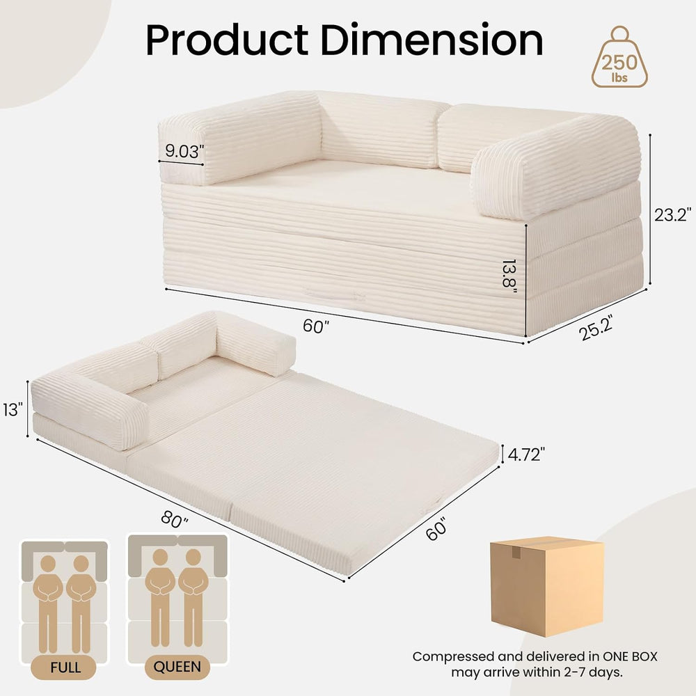 Erament Futon Sofa Bed Queen, Convertible Tri Folding Mattress Foldable with ...