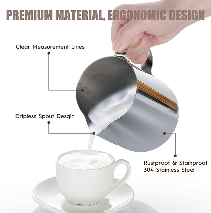 Milk Frothing Pitcher, 20oz Espresso Steaming Pitchers Stainless Steel - Image 2
