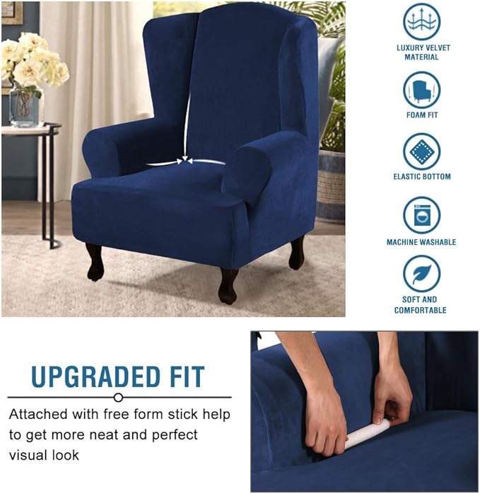 H.VERSAILTEX Wingback Chair Covers Velvet Plush Wing Chair Slipcover 1 Piece - Image 4