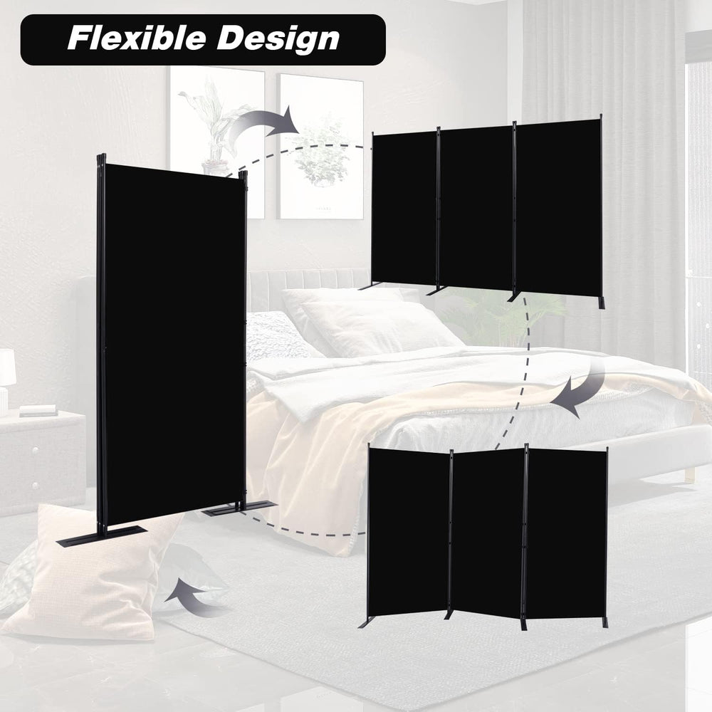 Room Divider, 3 Panel Folding Privacy Screens with Wider Feet, Black