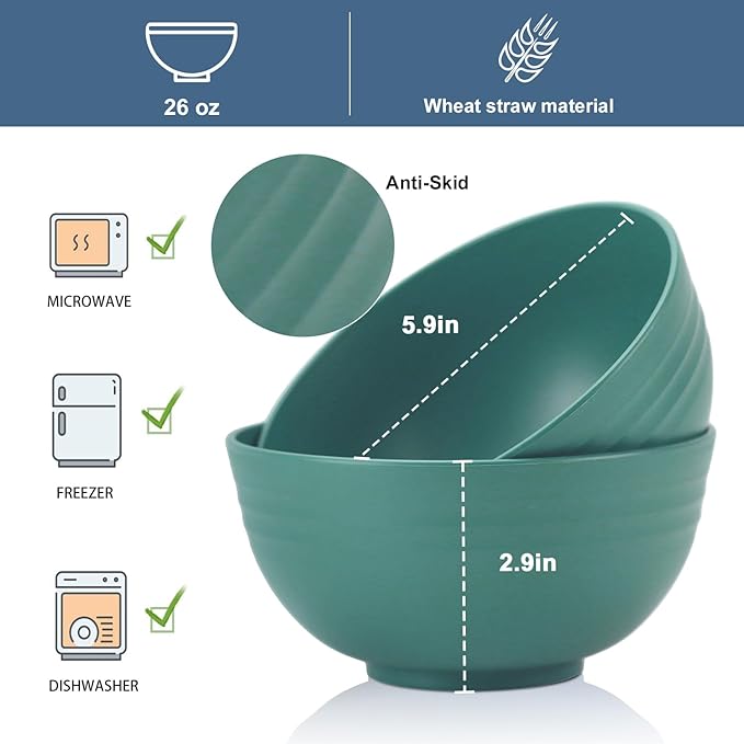 Wrova Wheat Straw Bowl Sets, Microwave and Dishwasher Safe Bowls, Kids Bowl - Image 2