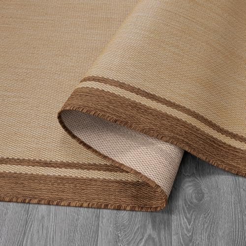 CAMILSON Outdoor Rug 5x7 Bordered Natural Brown Modern Area Rugs for Indoor a...