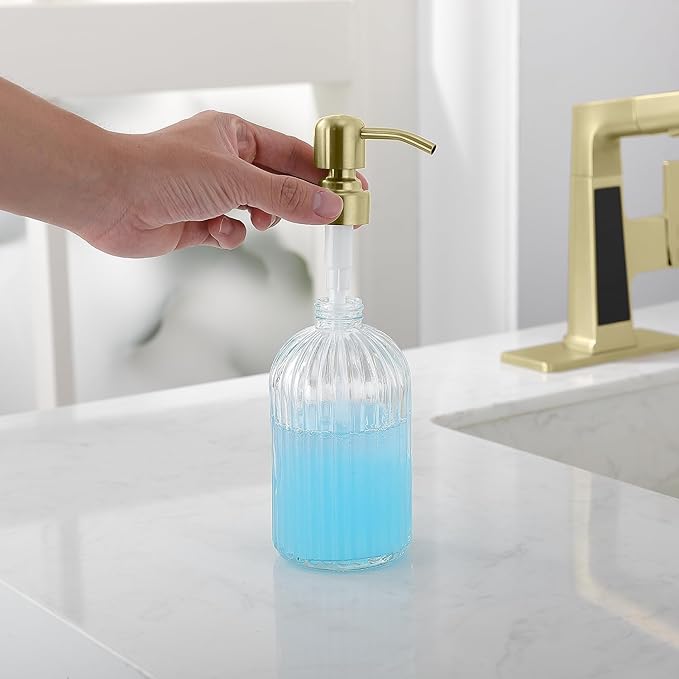 Gold Refillable Glass Kitchen Soap Dispenser, 16oz Bathroom Soap Dispenser - Image 5