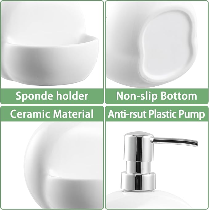 RQYIXI Soap Dispenser with Sponge Holder Ceramic Hand and Dish Soap Dispenser - Image 6