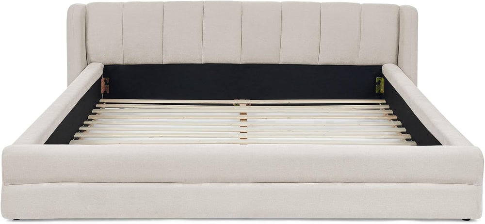 Queen Size Cloud Bed Frame with Soft Channel-Tufted Headboard