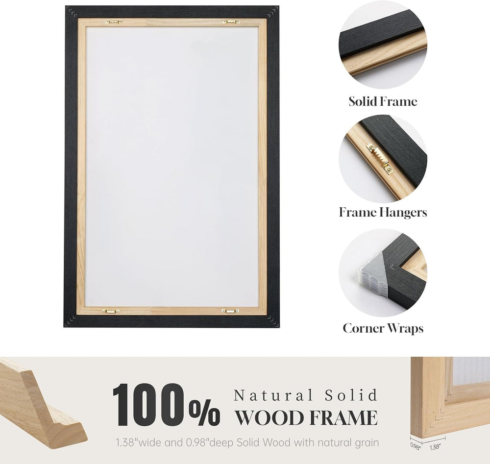 Large Framed Neutral Abstract Wall Art for Living Room,Set of 3, 24x36 In