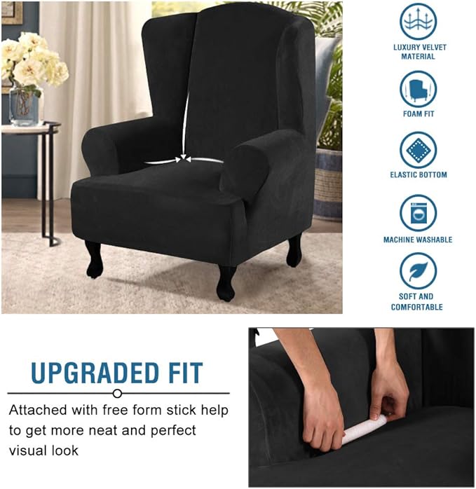 H.VERSAILTEX Wingback Chair Covers Velvet Plush Wing Chair Slipcover 1 Piece - Image 4