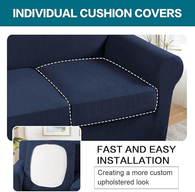 Turquoize 4 Piece Sofa Covers for 3 Cushion Couch Sofa Slipcover Soft Couch - Image 5