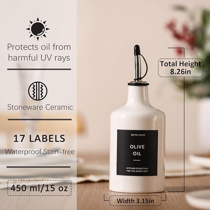 HOMCDALY Ceramic Olive Oil Dispenser Bottle, 16oz Oil Dispenser Bottle - Image 3
