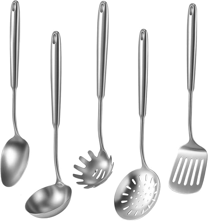 5 Pcs Newness Cooking Utensils Set, 304 Stainless Steel Kitchen Utensils Set by NewnessFocusOnStainlessSteel