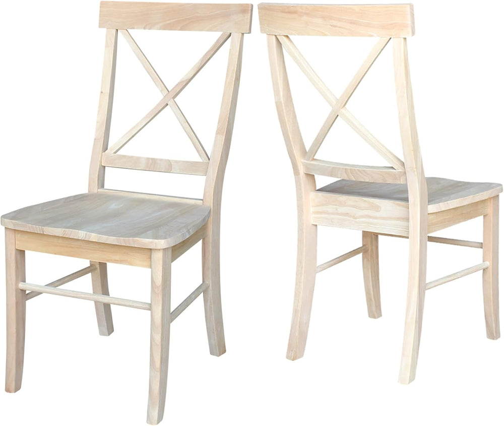 IC International Concepts Set of 2 X-Back Solid Wood Chairs, Unfinished