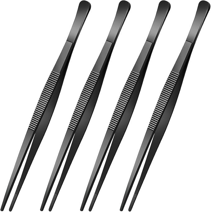 Yaomiao 4 Packs 8 Inch Bar Tweezers Black Cocktail Tongs Long Garnish Tweezers by Yaomiao