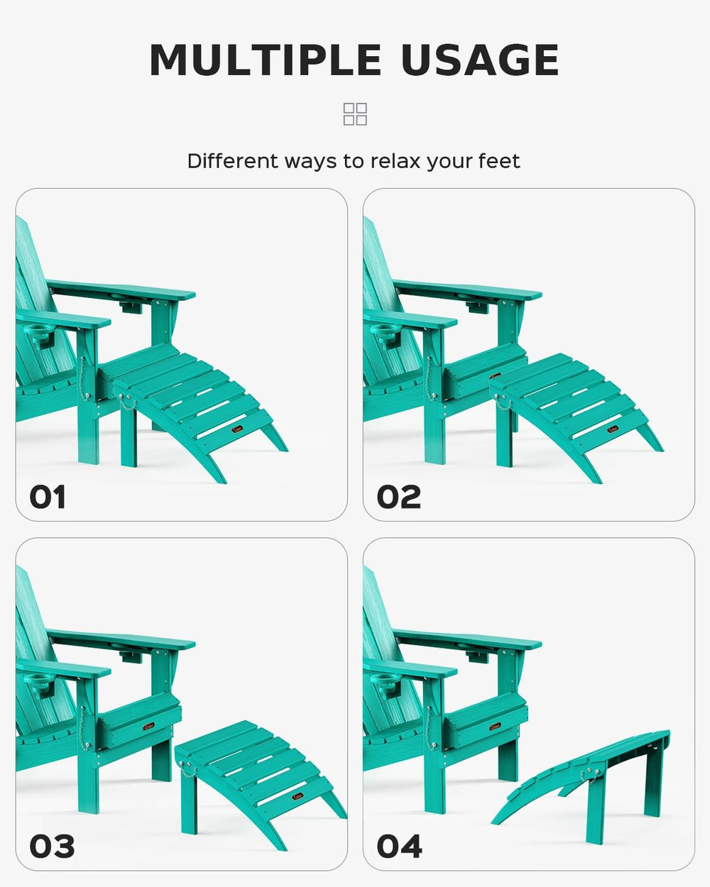 Ciokea Folding Outdoor Footstool for Adirondack Chair,Lake Blue